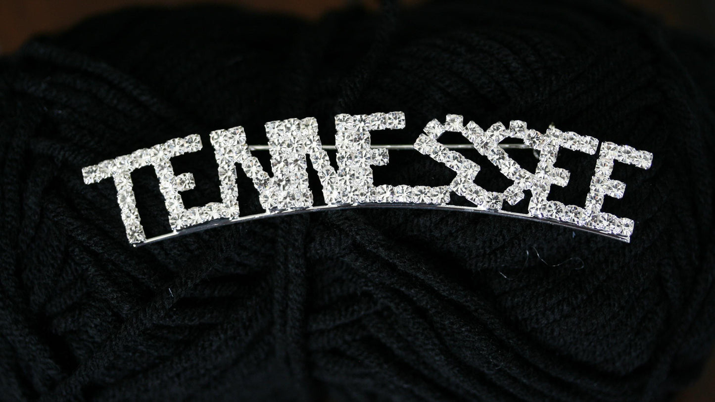 Word TENNESSEE Letter Pin Rhinestone Silver Plated State of TENNESSEE Brooch