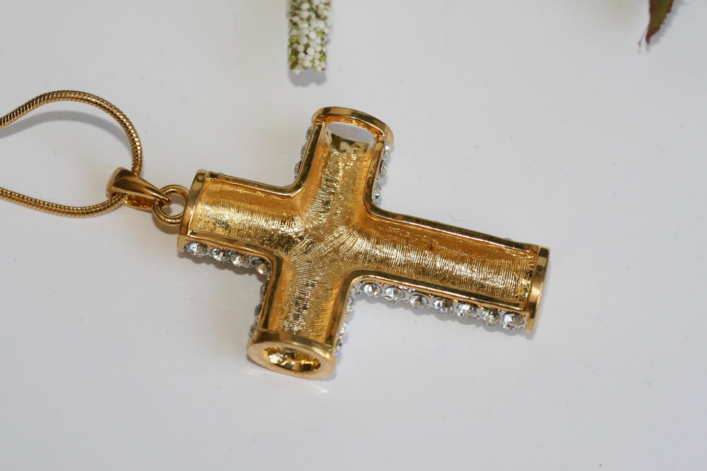 Rhinestone CZ Cross Pendant With Necklace
