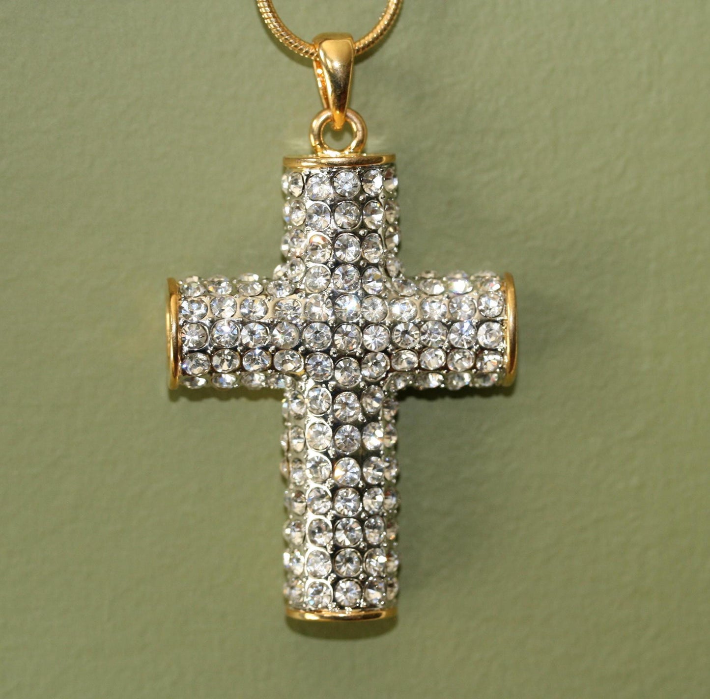 Rhinestone CZ Cross Pendant With Necklace