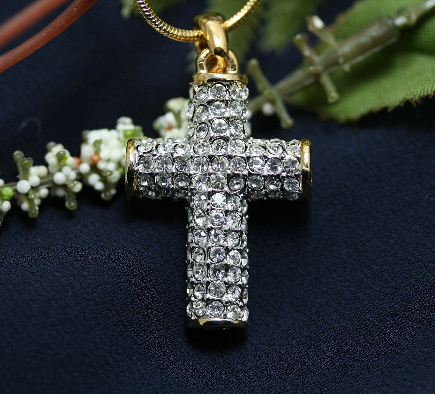 Rhinestone CZ Cross Pendant With Necklace