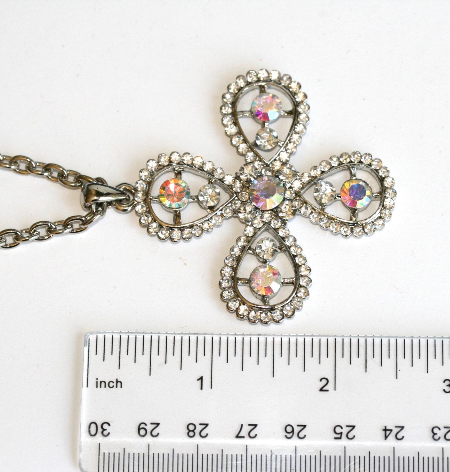 Cross Pendant With aurora aurora Gemstones AB Rainbow Crystal Cross Pendant Women's Necklace