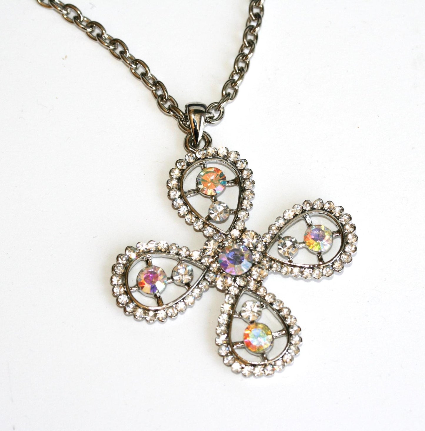 Cross Pendant With aurora aurora Gemstones AB Rainbow Crystal Cross Pendant Women's Necklace