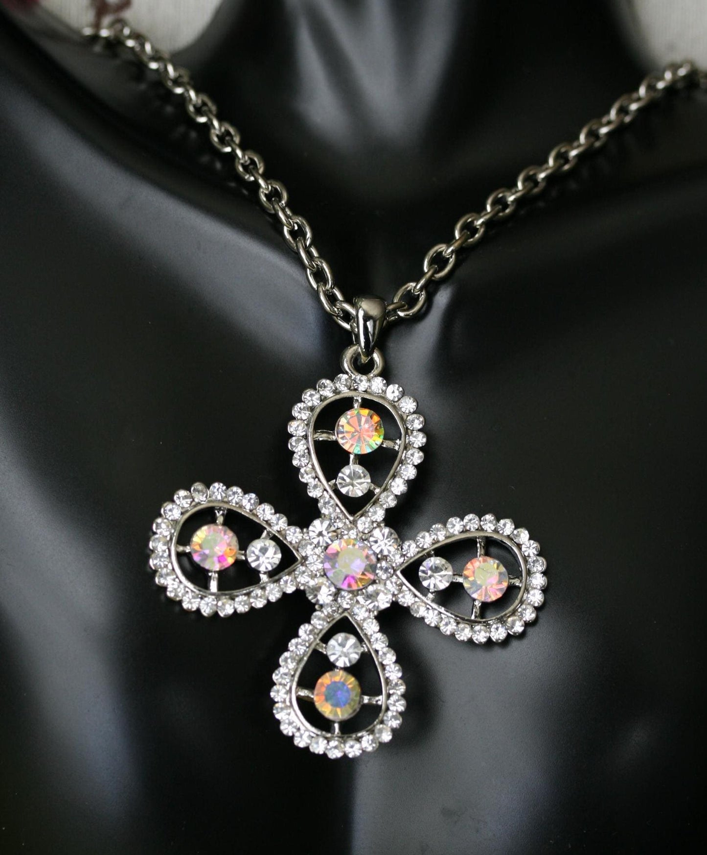 Cross Pendant With aurora aurora Gemstones AB Rainbow Crystal Cross Pendant Women's Necklace