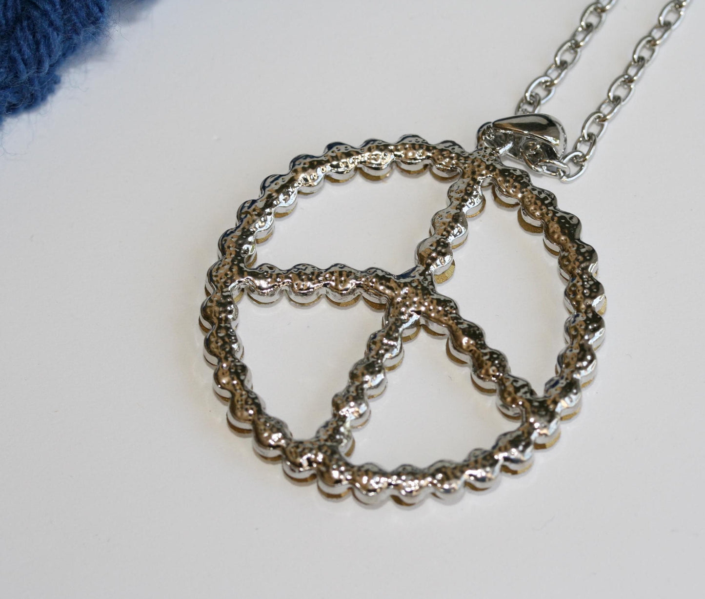 Silver and Pave Diamond Peace Sign Pendant Necklace for Women