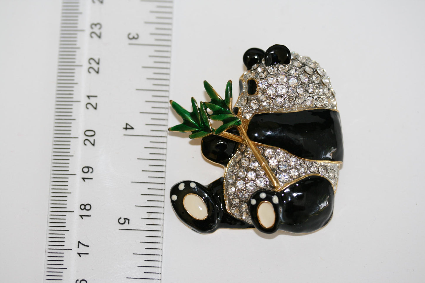 Vintage Panda Bear brooch with Clear crystals Rhinestone and black enamel. Panda Bear Pin