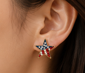 Rhinestone American Flag Star Patriotic Pin Brooch Crystal American Flag Star Patriotic Earrings