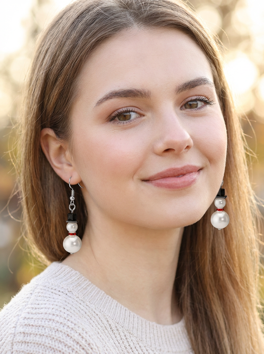 Festive Pearl Snowman Earrings – Charming Holiday Gift