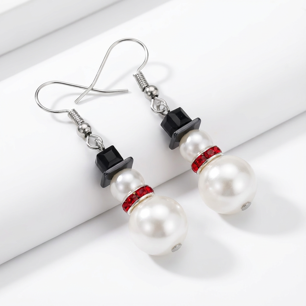 Festive Pearl Snowman Earrings – Charming Holiday Gift