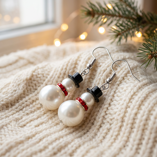 Festive Pearl Snowman Earrings – Charming Holiday Gift