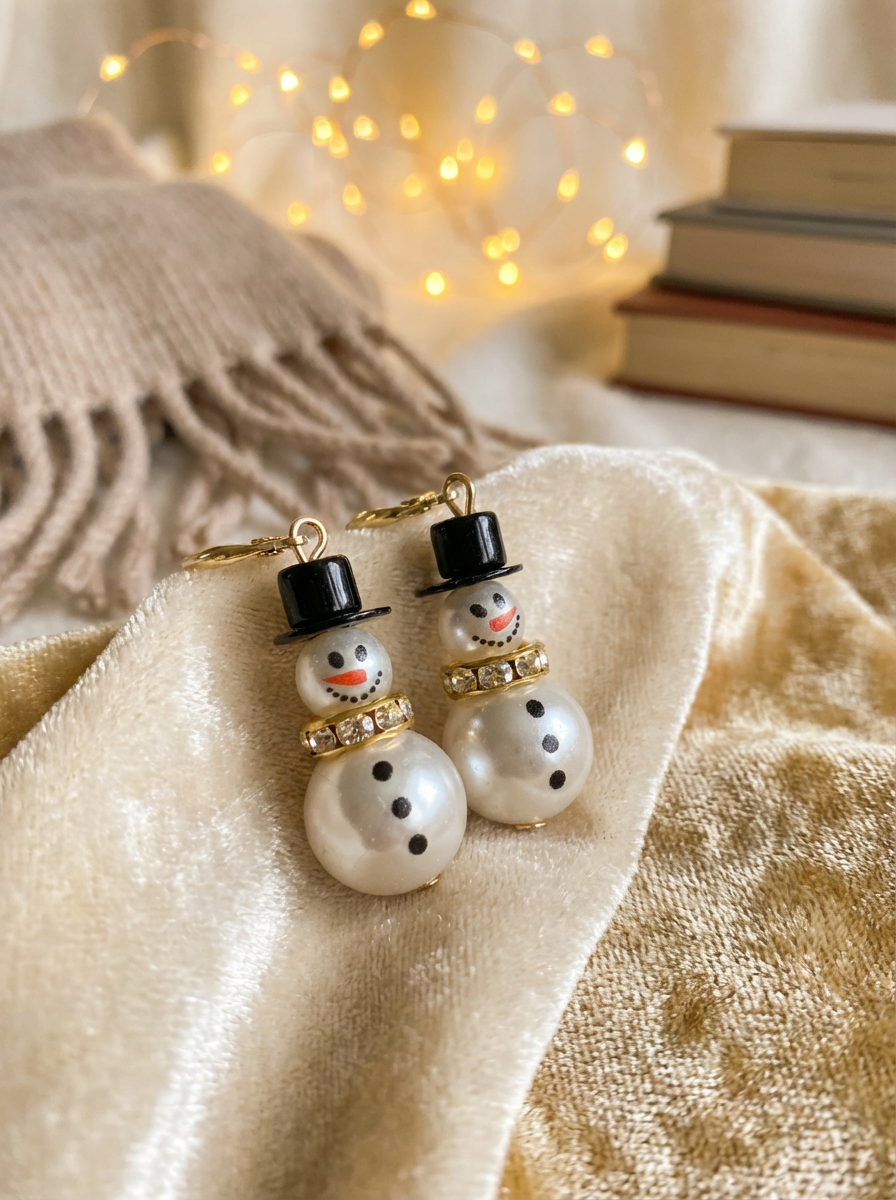 Elegant Pearl Snowman Earrings – Festive Holiday Gift