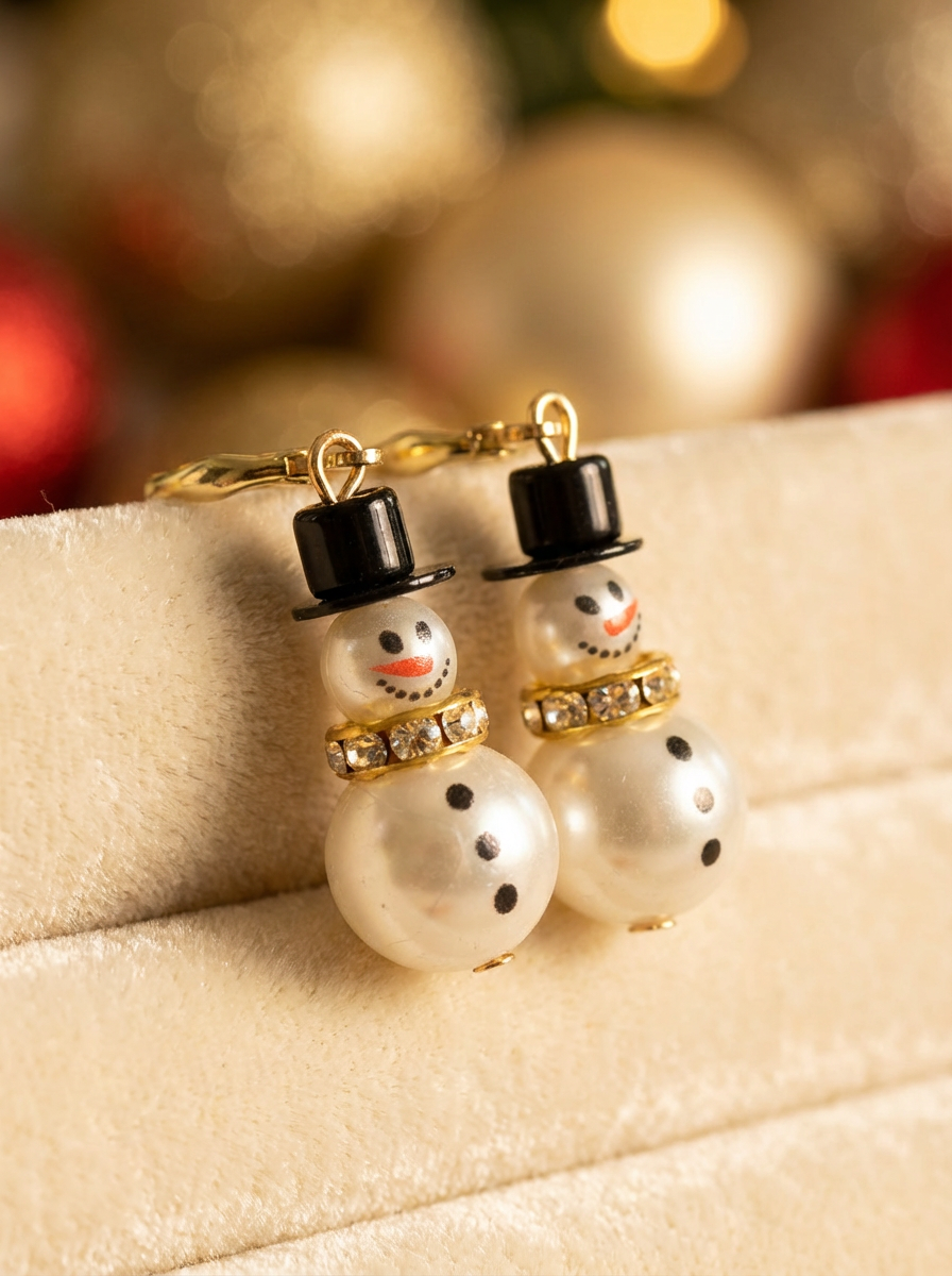 Elegant Pearl Snowman Earrings – Festive Holiday Gift