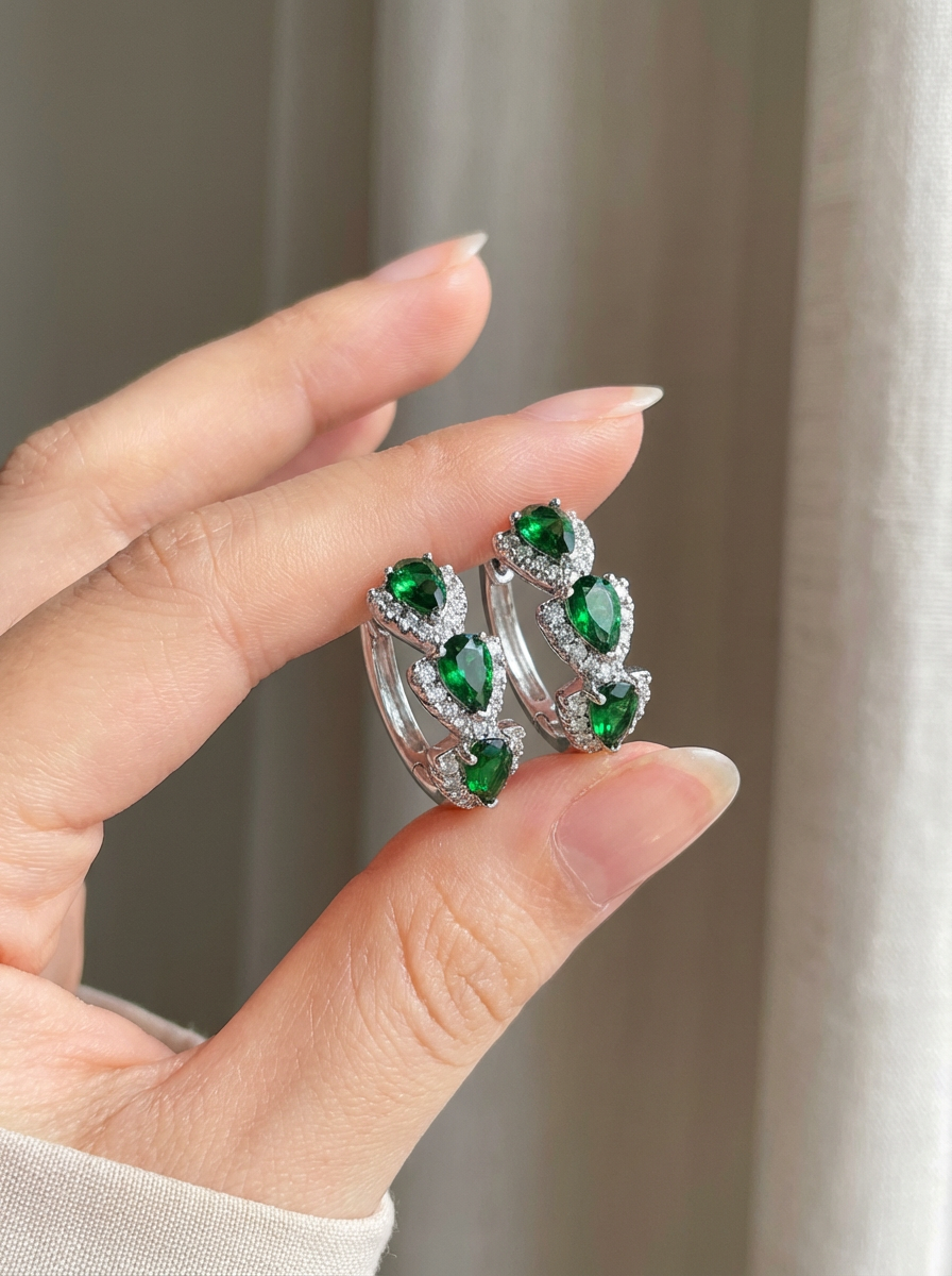 Emerald Sparkle Hoop Earrings – Elegant Gift For Her