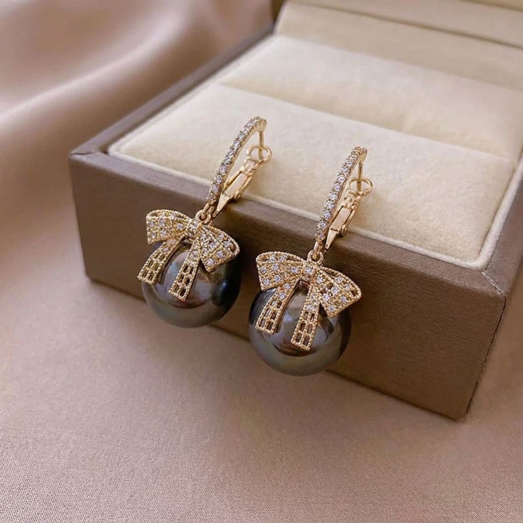 Sparkling Bow Gift-Box Drop Earrings – Festive Red & Elegant Black Options