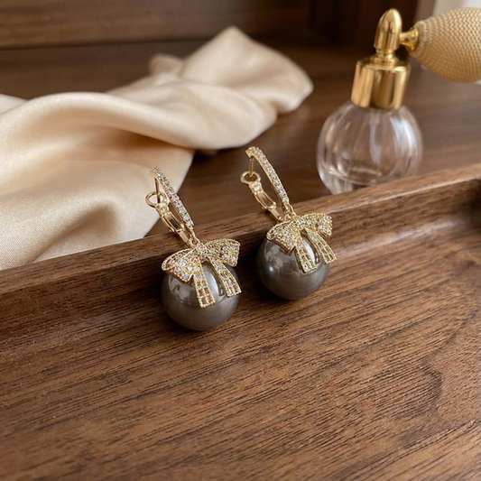 Sparkling Bow Gift-Box Drop Earrings – Festive Red & Elegant Black Options