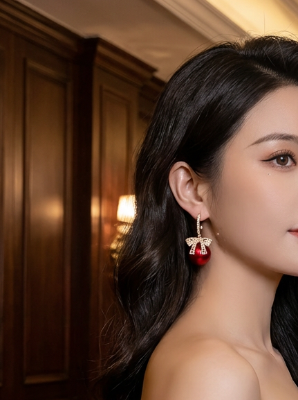 Sparkling Bow Gift-Box Drop Earrings – Festive Red & Elegant Black Options