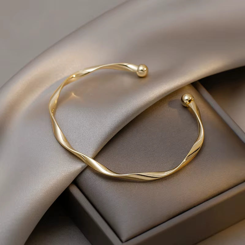 Gold-Tone & Silver-Tone Twisted Open Cuff Bracelet for Women – Minimalist Bangle
