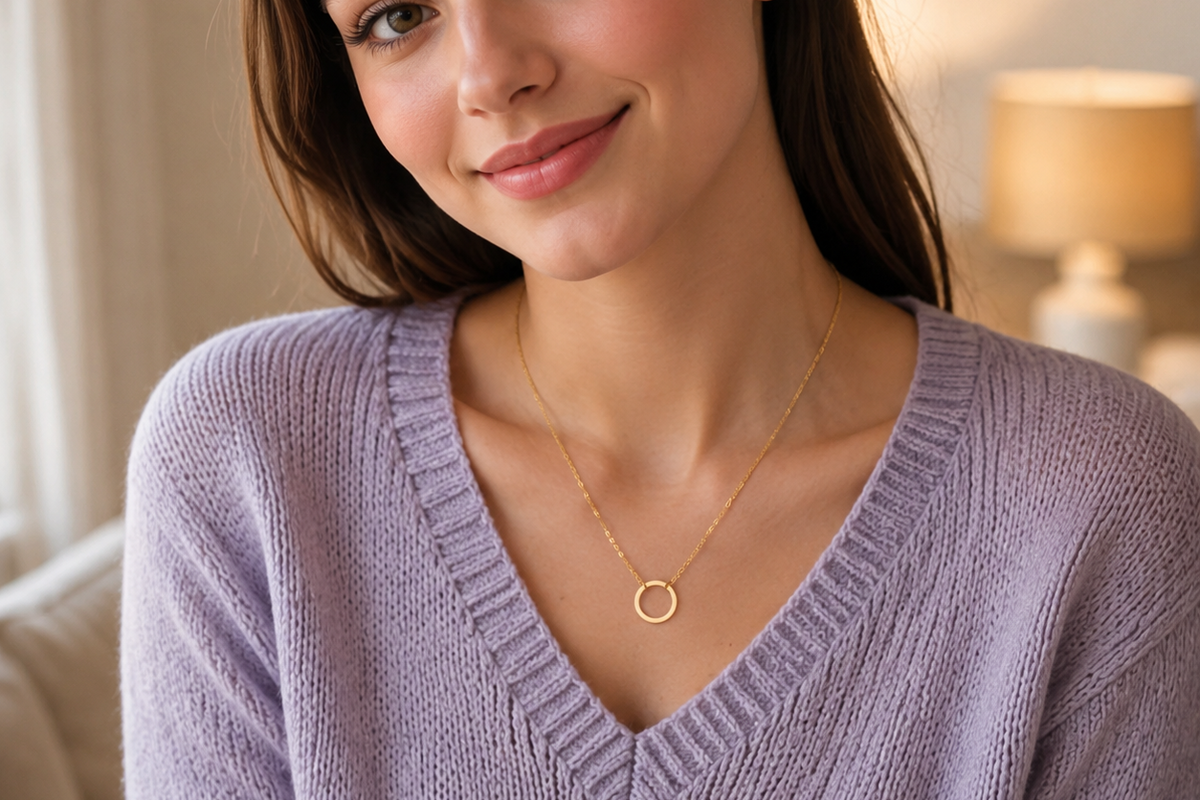 Delicate Gold Circle Pendant Necklace – Minimalist Everyday Jewelry for Women
