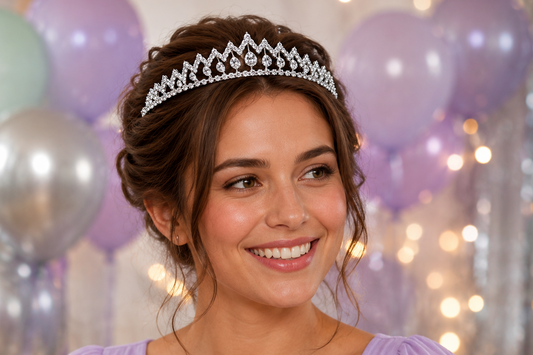 Silver Rhinestone Pointed Tiara Headband – Sparkling Crystal Crown for Weddings, Birthdays, Proms & Parties