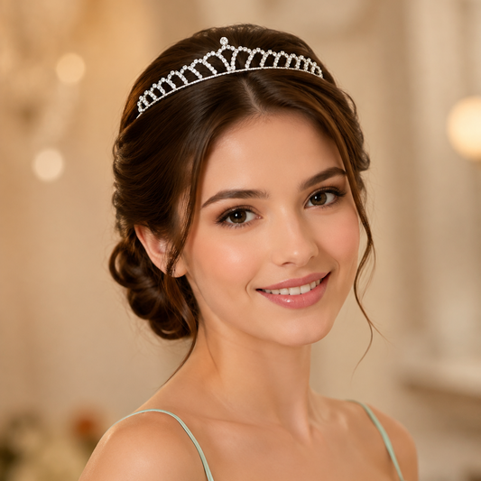 Silver Rhinestone Teardrop Tiara Headband – Sparkling Crystal Crown for Weddings, Birthdays & Proms