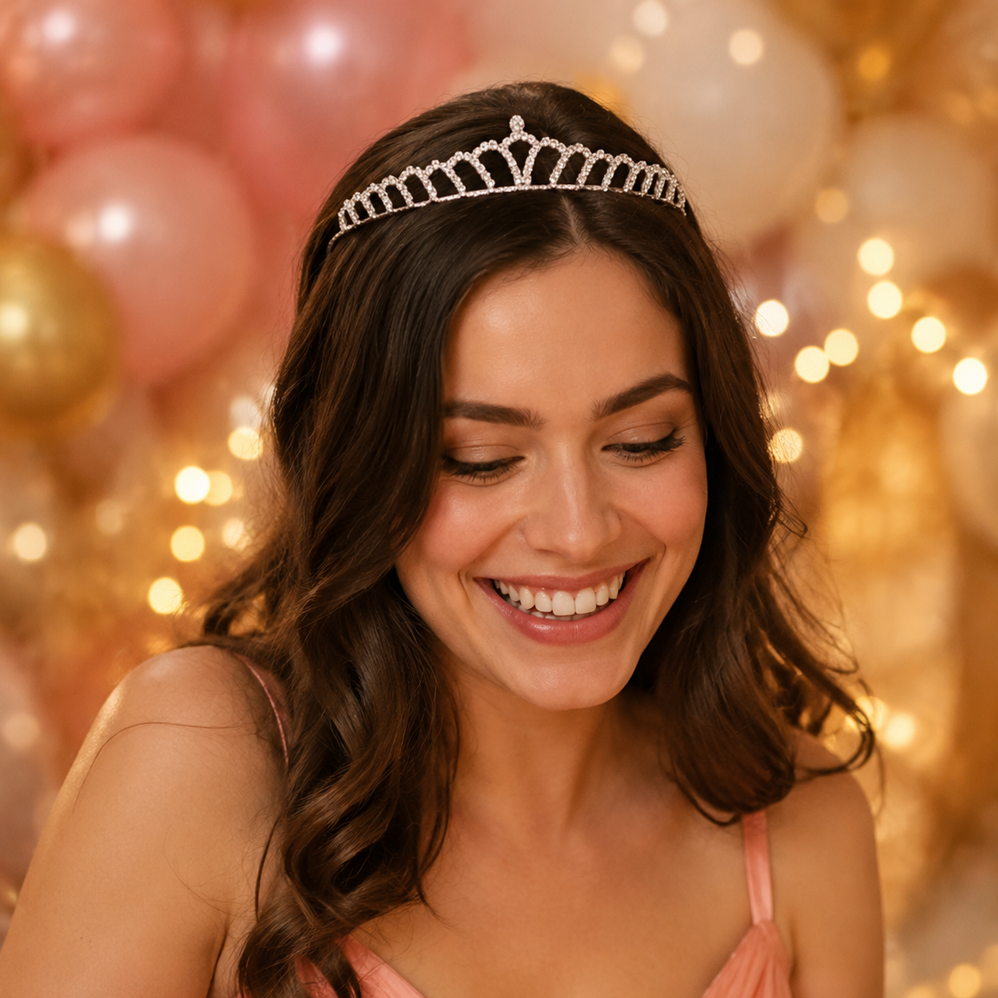 Silver Rhinestone Teardrop Tiara Headband – Sparkling Crystal Crown for Weddings, Birthdays & Proms