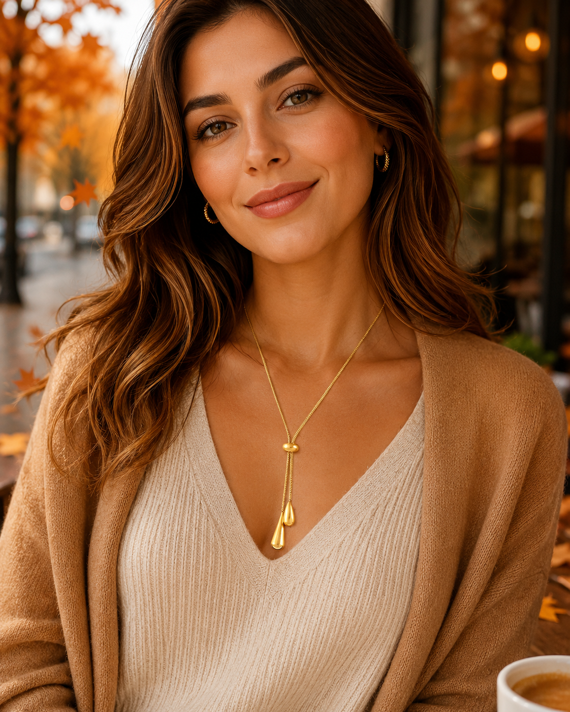 Teardrop Pendant Necklace for Women, Adjustable Y Lariat Necklace, Minimalist Long Chain Jewelry Gift