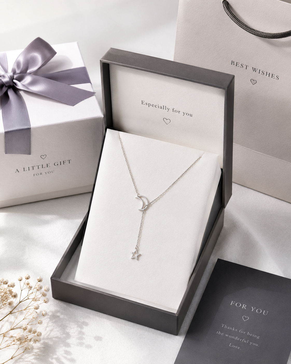 Moon and Star Y Necklace for Women, Dainty Crescent Moon Lariat Necklace, Gold or Silver Tone Celestial Jewelry Gift