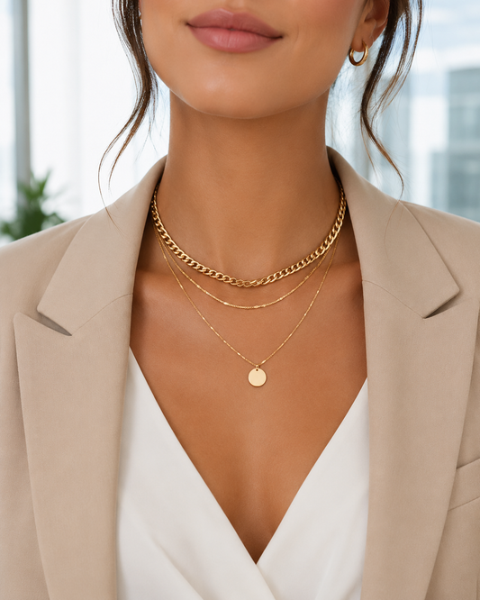 Layered Gold Necklace for Women, Trendy Multi-Strand Chain Necklace with Coin Pendant, Everyday Fashion Jewelry Gift