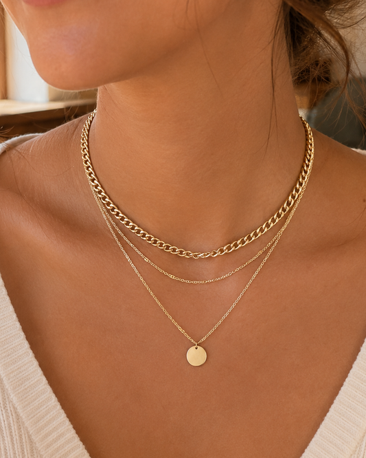 Layered Gold Necklace for Women, Trendy Multi-Strand Chain Necklace with Coin Pendant, Everyday Fashion Jewelry Gift