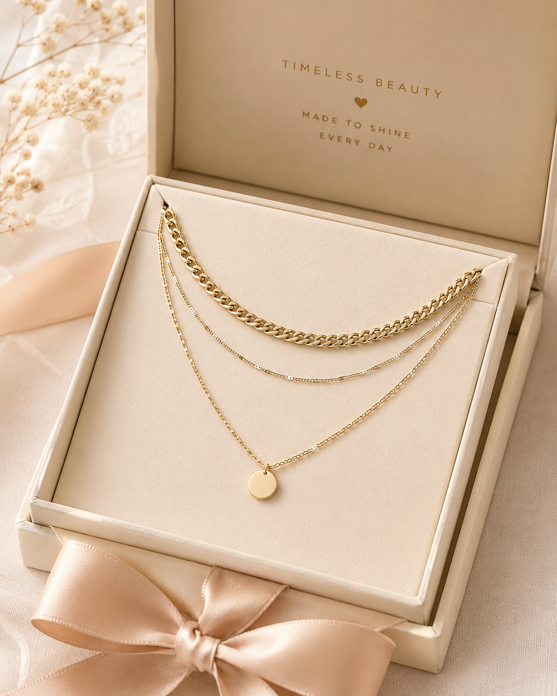 Layered Gold Necklace for Women, Trendy Multi-Strand Chain Necklace with Coin Pendant, Everyday Fashion Jewelry Gift