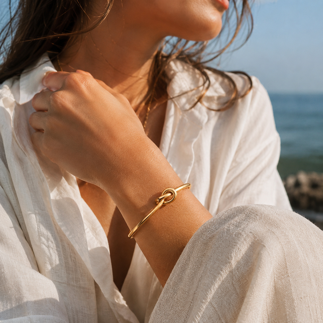 Minimalist Knot Cuff Bracelet for Women, Gold Open Bangle Bracelet, Elegant Modern Wrist Jewelry Gift for Everyday Wear