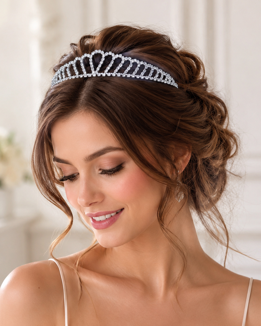 Simple Crystal Bridal Headband, Sparkling Silver Rhinestone Tiara Headband