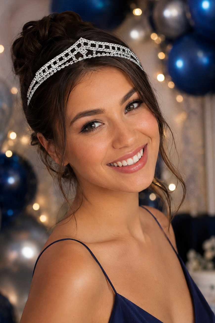 Silver Rhinestone Tiara Headband with Center Drop – Birthday, Prom & Bridal Crown