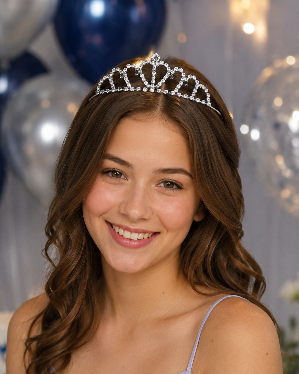 Silver Rhinestone Tiara Headband – Sparkling Crystal Crown for Birthdays, Proms & Parties
