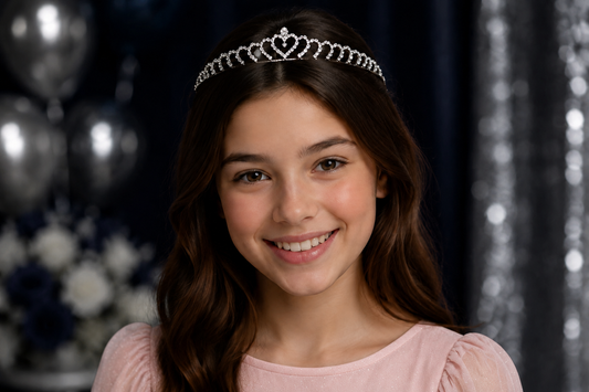 Silver Rhinestone Heart Tiara Headband – Sparkling Crystal Crown for Birthdays, Proms & Parties