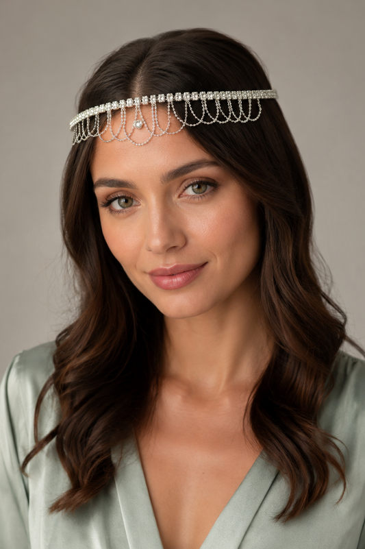 Silver Rhinestone Chain Fringe Headband – Sparkling Crystal Hair Jewelry for Parties, Proms & Weddings