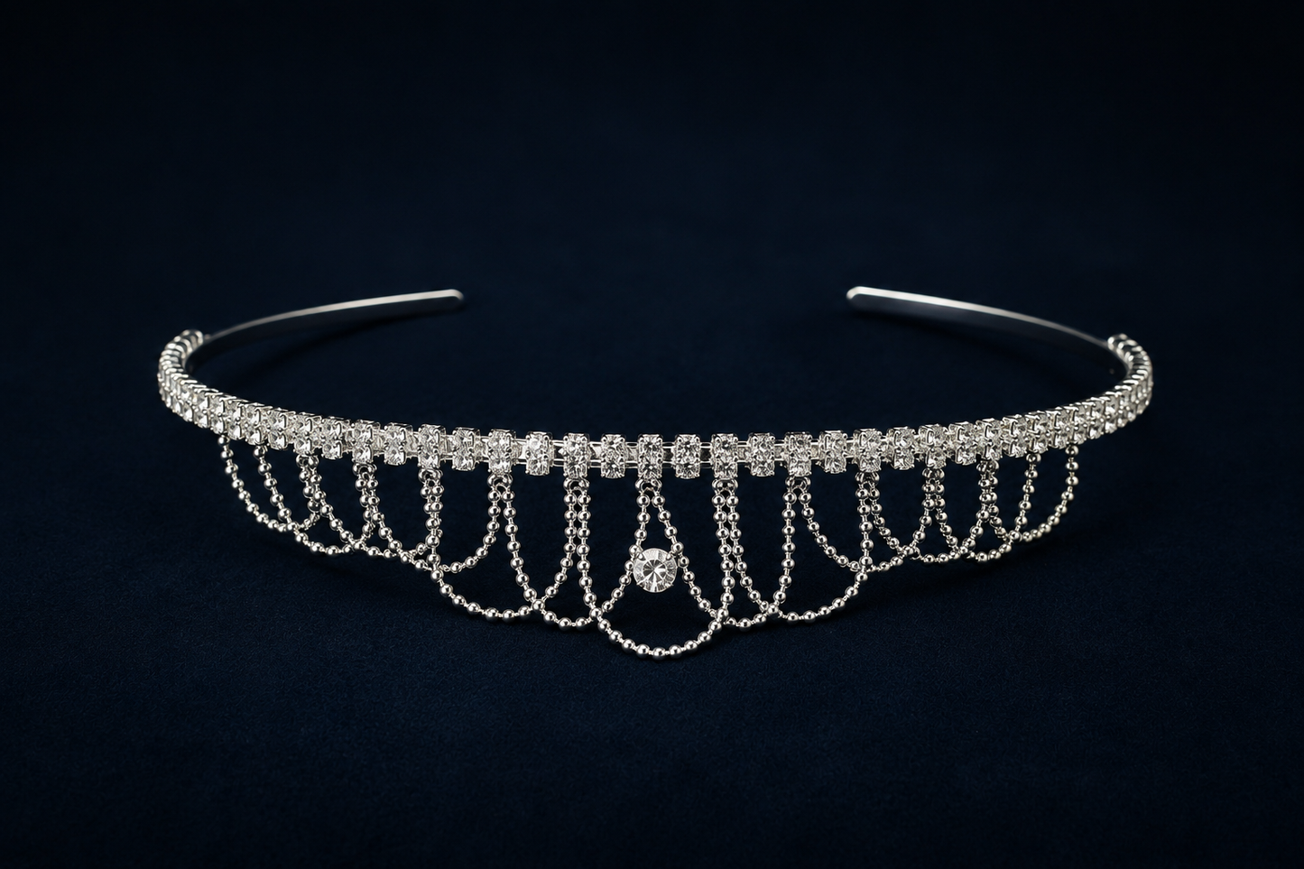 Silver Rhinestone Chain Fringe Headband – Sparkling Crystal Hair Jewelry for Parties, Proms & Weddings