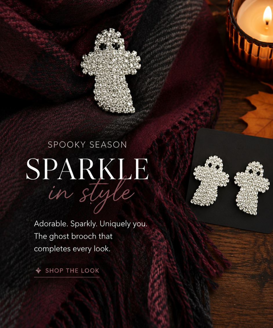 Rhinestone Ghost Pin & Earrings Set Silver Planted Ghost Earrings, Halloween Costume Ghost Jewelry Set