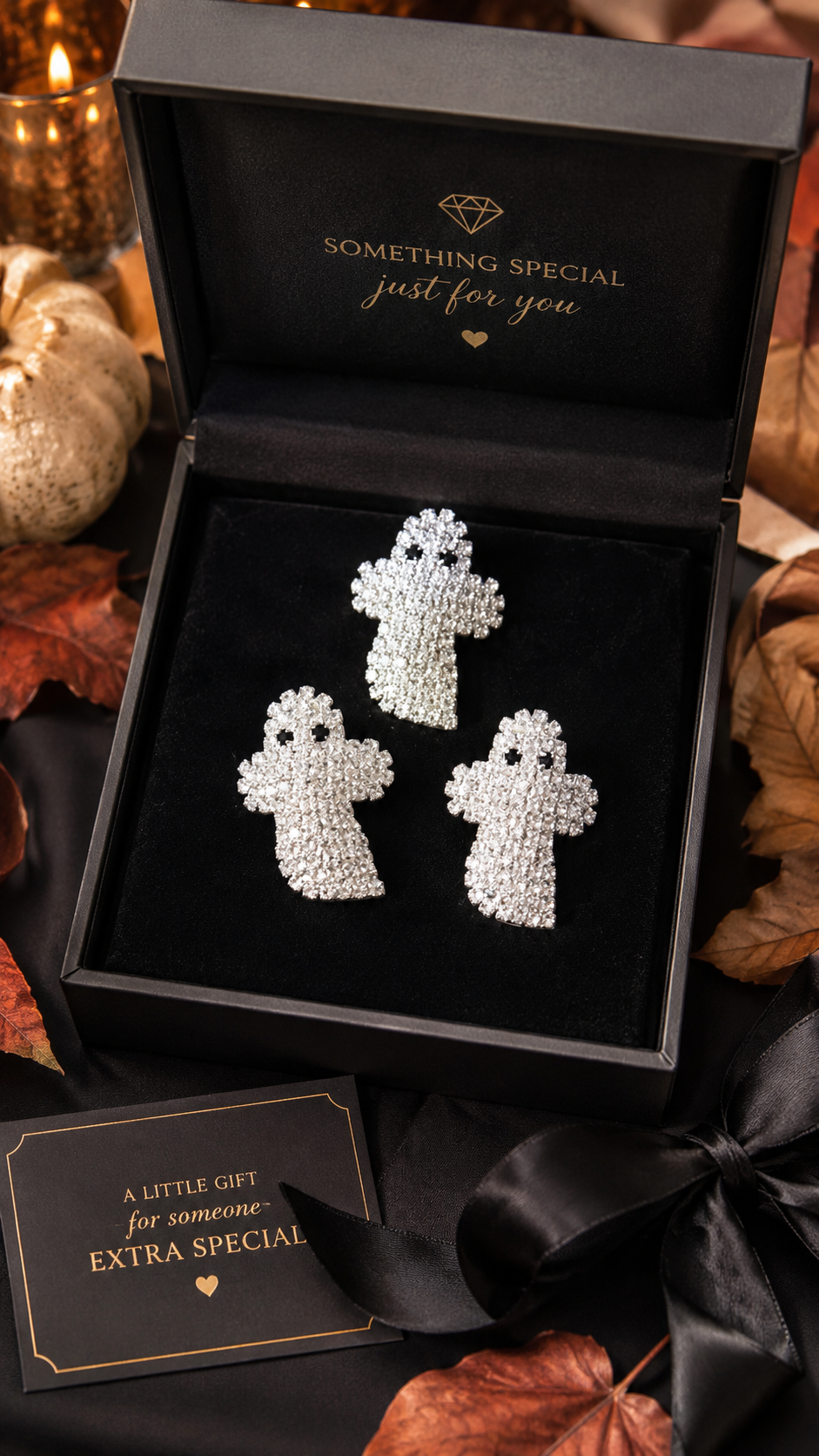 Rhinestone Ghost Pin & Earrings Set Silver Planted Ghost Earrings, Halloween Costume Ghost Jewelry Set