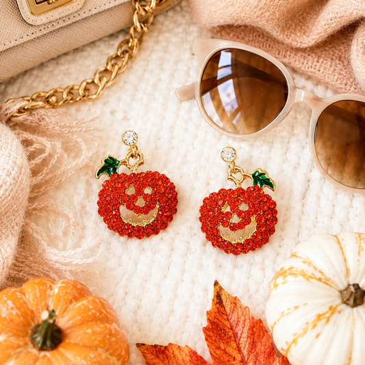Crystal Ear stud for Girls Fashion Dangle Rhinestone Pumpkin Charms Earrings For Halloween Gifts