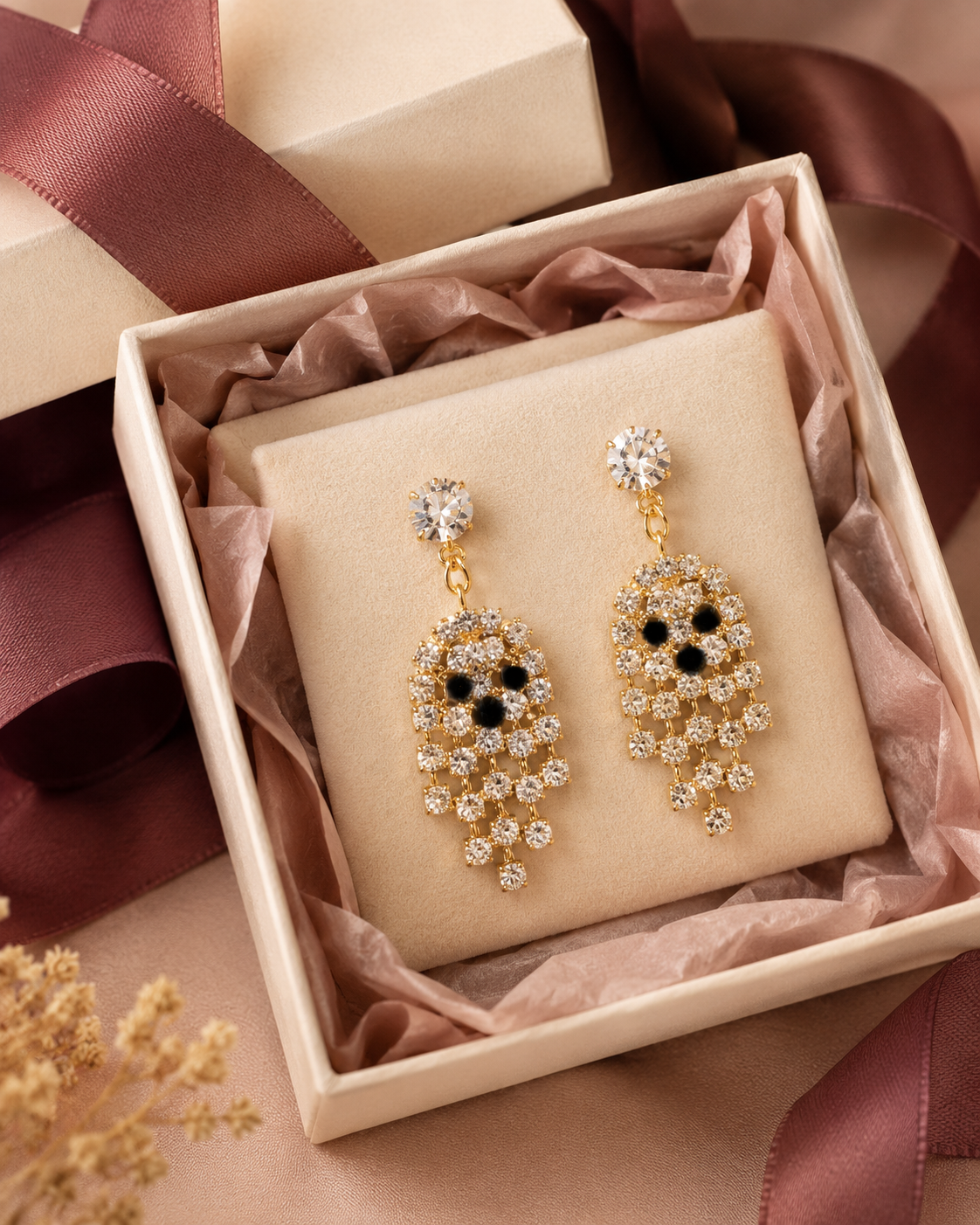 Halloween Earrings Halloween Jewelry Gifts Rhinestone Ghost Dangle Earrings for Party Jewelry Accessories