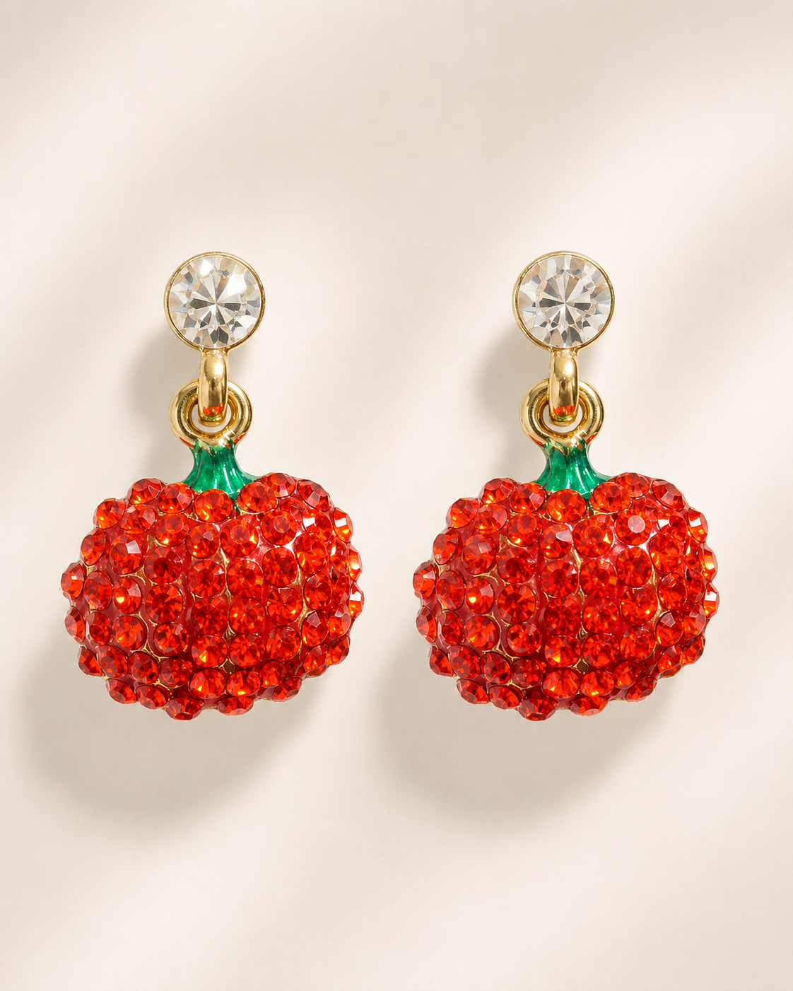 Rhinestone Crystal Halloween Pumpkin Dangle Earring, Solid Orange Pumpkin Earrings, Halloween Earrings Gift For Her