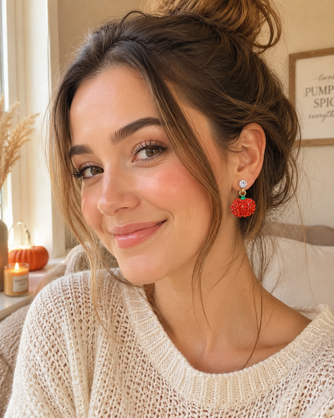 Rhinestone Crystal Halloween Pumpkin Dangle Earring, Solid Orange Pumpkin Earrings, Halloween Earrings Gift For Her