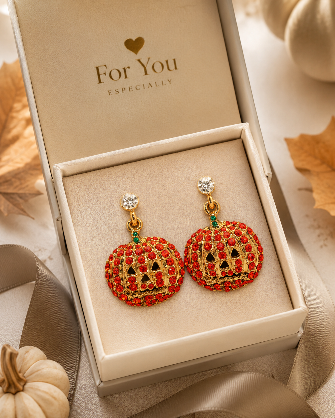 Halloween Pumpkin Drop Dangle Earrings with Orange Crystal Rhinestones, Halloween Earrings, Pumpkin Earrings