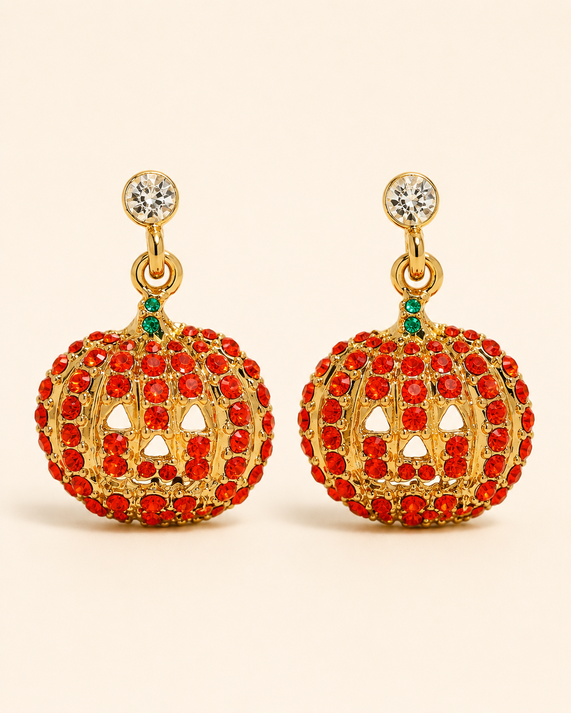 Halloween Pumpkin Drop Dangle Earrings with Orange Crystal Rhinestones, Halloween Earrings, Pumpkin Earrings