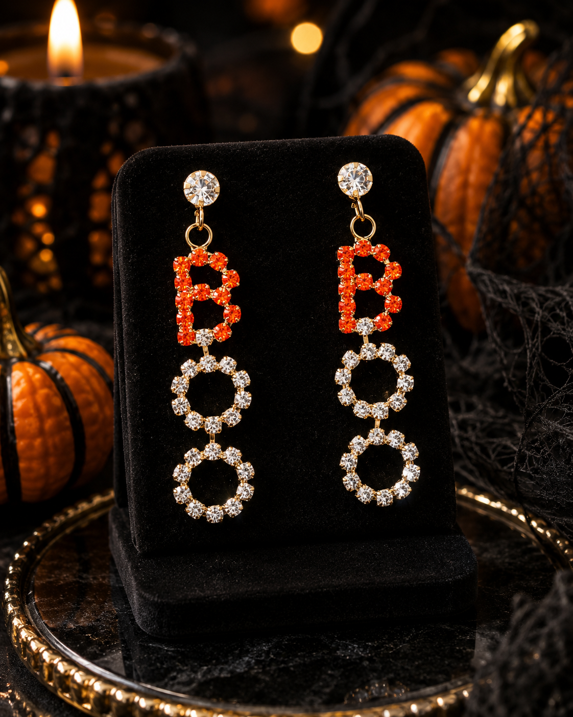 Rhinestone BOO Earrings Halloween BOO Post Earrings Spooky Scary Fun Party Jewelry