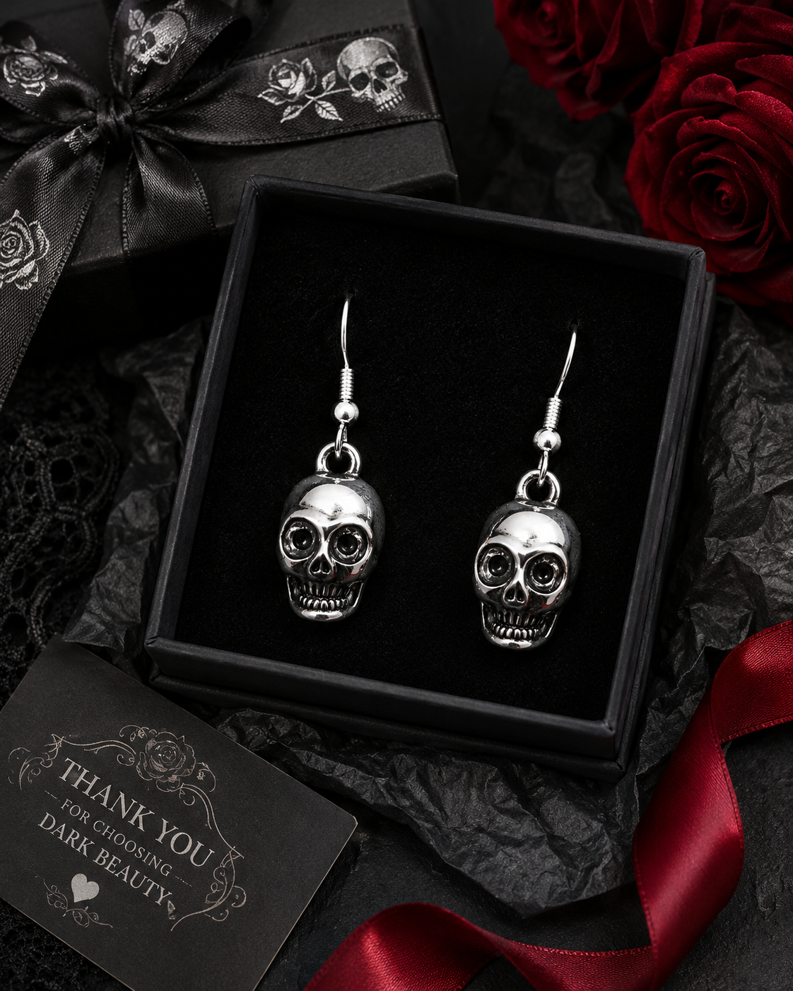 Antique Silver Skull Personality ,France Hook Earrings ,Punk Style Earrings, Realistic Pewter Skull Earrings Gift for Him or Her