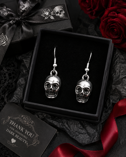 Antique Silver Skull Personality ,France Hook Earrings ,Punk Style Earrings, Realistic Pewter Skull Earrings Gift for Him or Her