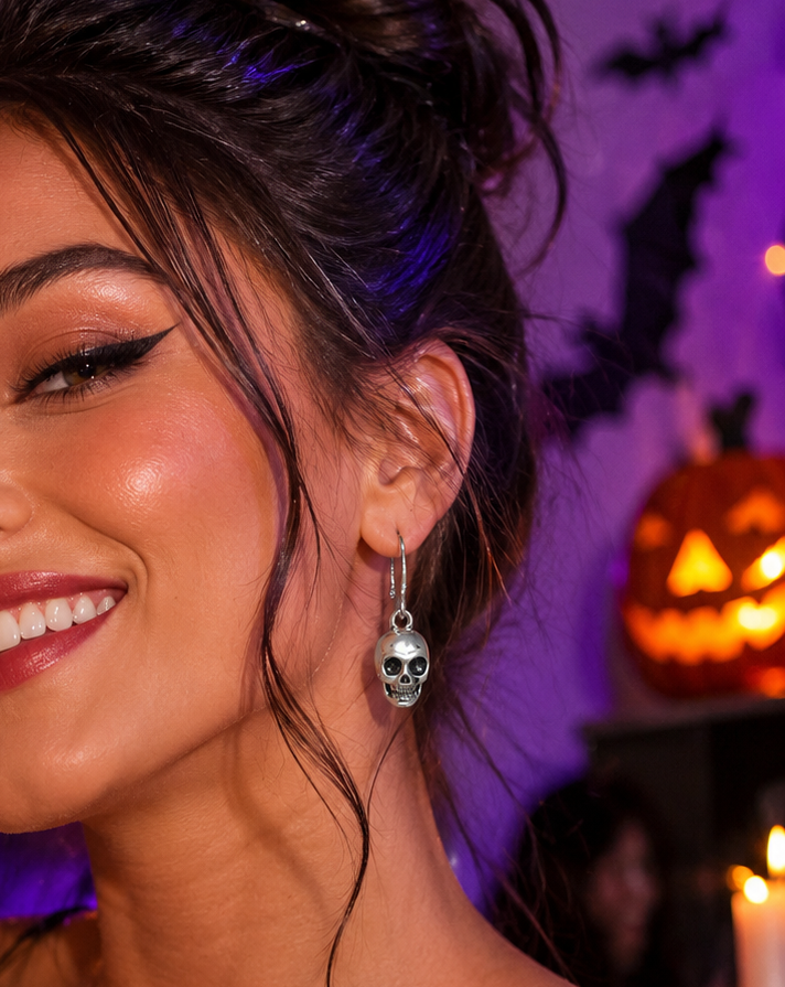 Antique Silver Skull Personality ,France Hook Earrings ,Punk Style Earrings, Realistic Pewter Skull Earrings Gift for Him or Her