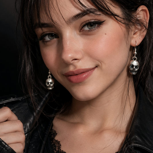 Antique Silver Skull Personality ,France Hook Earrings ,Punk Style Earrings, Realistic Pewter Skull Earrings Gift for Him or Her