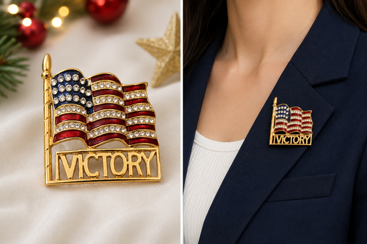 Red White Blue USA Patriotic Flag Rhinestone Pin Brooch, Vintage 4th July Jewelry Victory Brooch